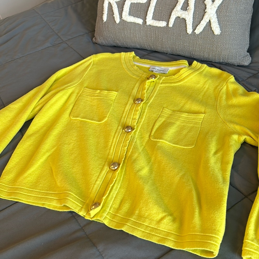 Free Assembly Women’s Long Sleeve Cardigan Sweater Chest Pockets Sunny Yellow S - Picture 9 of 9